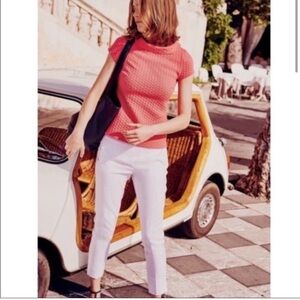 Boden Square Jacquard Ottoman Short Sleeve Top in Coral Pink